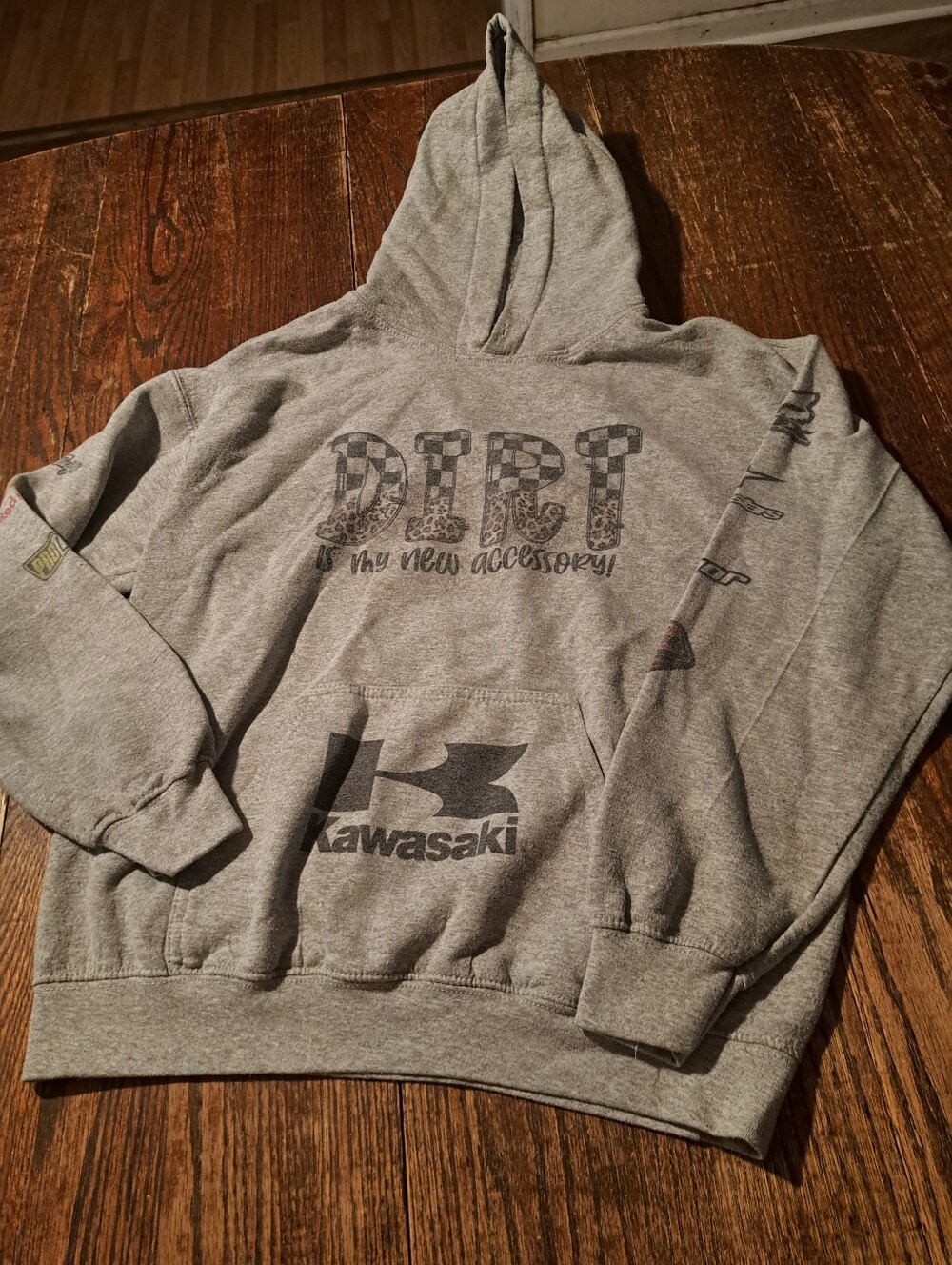 Medium Mudding Dirt Track Grey Long Sleeve Pullover Hoodie Fleece Hooded